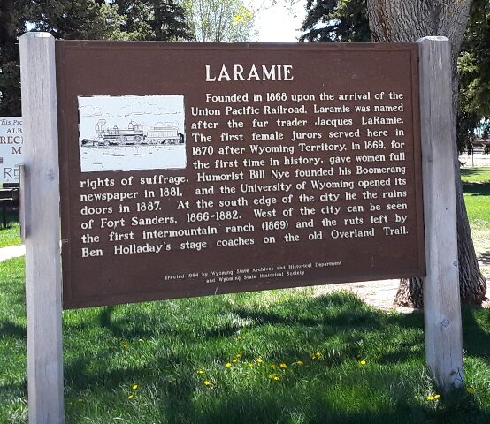 Sign about Laramie Wyoming's origins on 50plusses.com