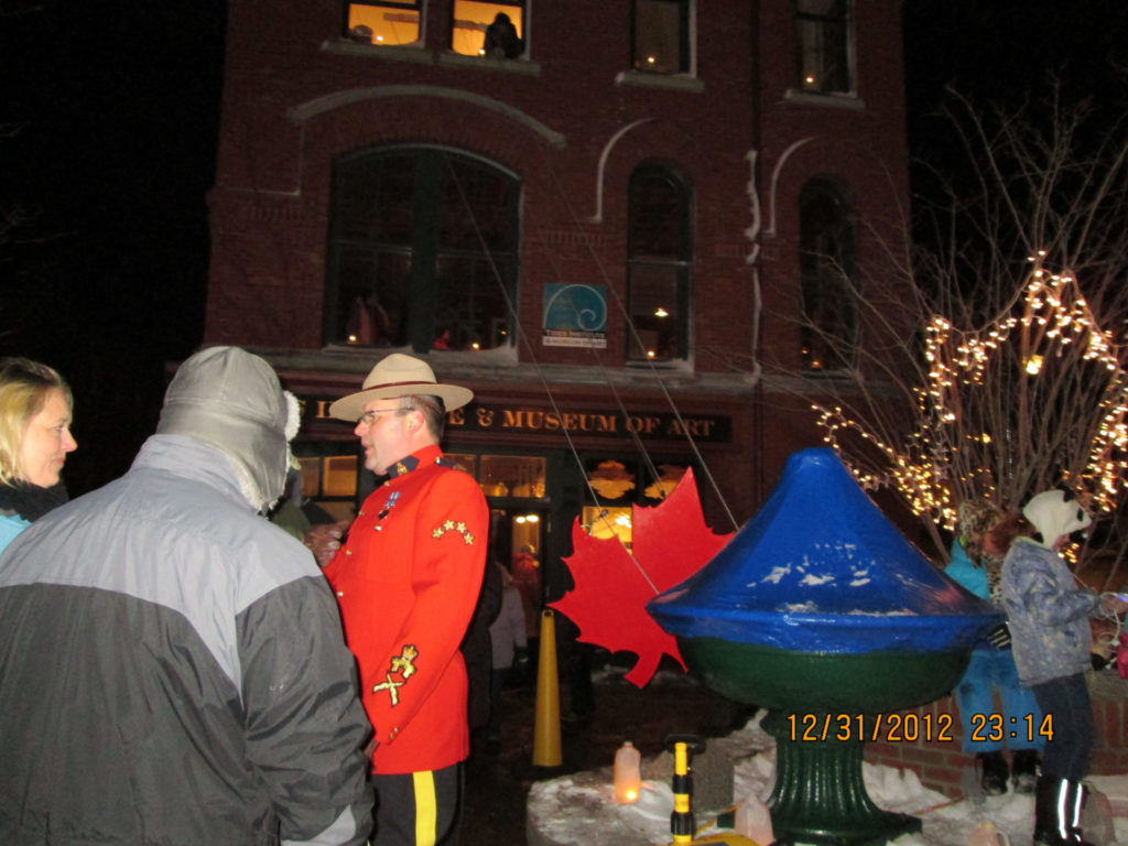 Canadian Mountie with Maple Leaf at Eastport Maine New Years Eve