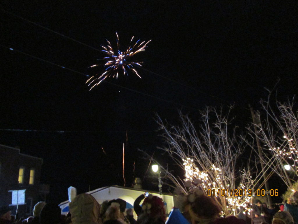 Fireworks behind Waco Diner in Eastport Maine on New Years Eve