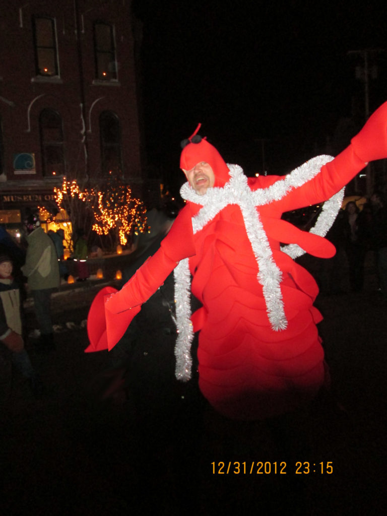 Lobster costumed man at Eastport New Years Eve