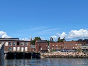 Old sardine cannery and view of Downtown Eastport from the water.