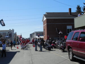 Redcoats and motorcycles in Downtown Lubec, Maine