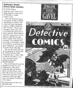 Sotheby's Comic Book Auction article clipping
