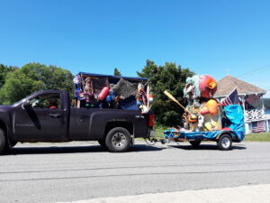 Float made of beach trash in Lubec, ME July 4th parade