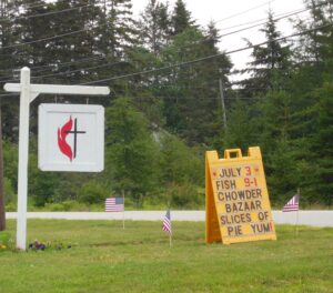 West Lubec United Methodist Church Chowder & Pie Sale sign