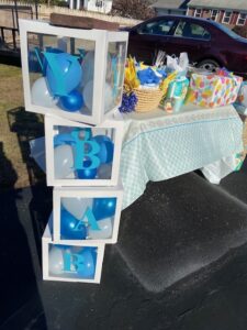 Outdoor baby shower gift table