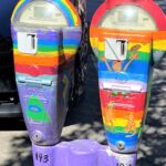 Colorful traffic meters, Greenfield, Mass.